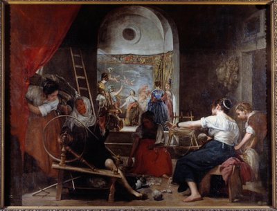 spinderne eller fabelen om Arachne-maleri af Diego Rodriguez de Silva y Velasquez (1599-1660), ca. 1653. Søn. 2,2x2,89 m Madrid, Musee du Prado - Spinnerne eller Fabelen om Arachne. Maleri af Diego Rodriguez de Silva y Velazquez (Velasquez af Diego Velázquez