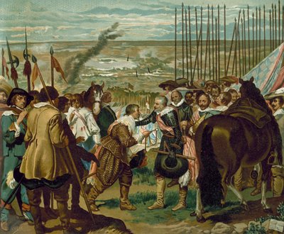 Overgivelsen af Breda, Holland, 1625 (chromolitho) af Diego Velázquez