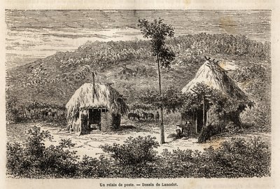 En poststafet mellem Bukarest og Pitesti. Gravering til illustration af rejsen fra Paris til Bukarest (Rumænien), i 1860, af Lancelot, designer, i "Le tour du monde, nouveau journal des voyages", udgivet under ledelse af Edouard Charton af Dieudonne Auguste Lancelot