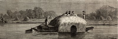 Skæring, høst og transport af foder på Donaus breder. Tegning af Lancelot, for at illustrere hans rejse fra Paris til Bukarest i 1860. Indgravering i "" Le tour du monde"", redigeret af Edouard Charton af Dieudonne Auguste Lancelot
