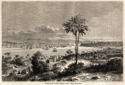 Generelt billede af Havana, Cubas hovedstad, tegning af Lancelot for at illustrere rejsen til øen Cuba i 1859 af Richard Dana (1815-1882). Indgravering i "" Le tour du monde, nouveau journal des voyages"" Paris af Dieudonne Auguste Lancelot