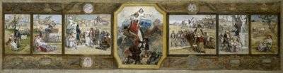 Skitse til ægteskabssalen på rådhuset i det 19. arrondissement i Paris: Det trefarvede flag, republikanske allegorier af Diogene Ulysse Napoleon Maillart