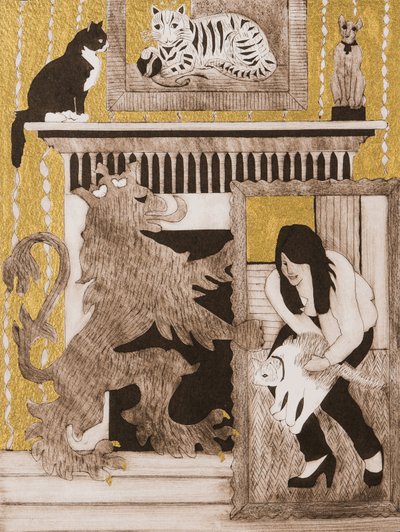 Katte, 2017 (collagraph) af Dione Verulam