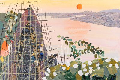 Mænd ved solopgang, Indien, 2020 (collage) af Dione Verulam