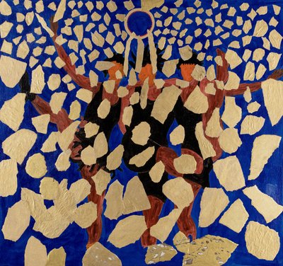 Ridepiger, der håner Alberich, Wagners Ringcyklus (collage) af Dione Verulam