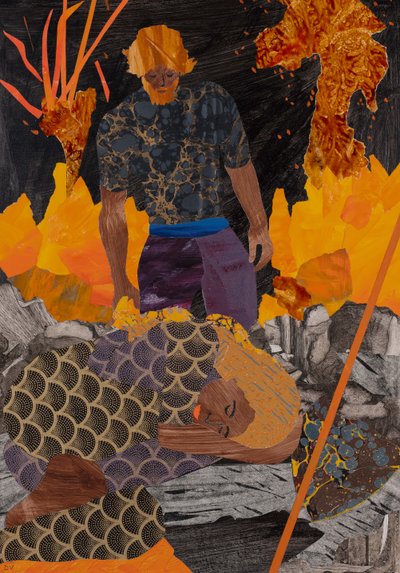 Siegfried finder Brunnhilde, Wagners ringcyklus (collage) af Dione Verulam