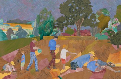 Høst af gul rangle (collage) af Dione Verulam