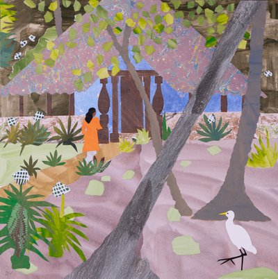 Yogalærer, Neeleshwar (collage) af Dione Verulam