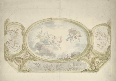 Loftmaleri design: oval med allegorisk repræsentation, omgivet af scener med putti af Dionys van Nijmegen (possibly)