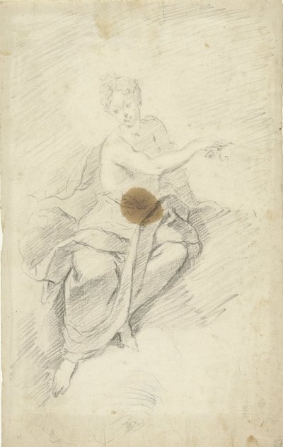 Studie af en nymfe eller gudinde, der sidder i skyerne af Dionys van Nijmegen (possibly)