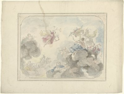 Loftmaleridesign med ansigt på himlen, hvor Aurora fordriver mørket af Dionys van Nijmegen