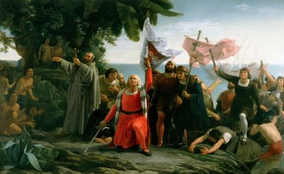 Første landgang af Christopher Columbus i Amerika, 1862. af Dioscoro Teofilo Puebla Tolin