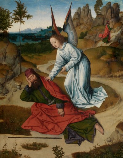 Elias i ørkenen, detalje fra altertavlen for det hellige sakrament, ca. 1464-68 (olie på panel) af Dirck Bouts