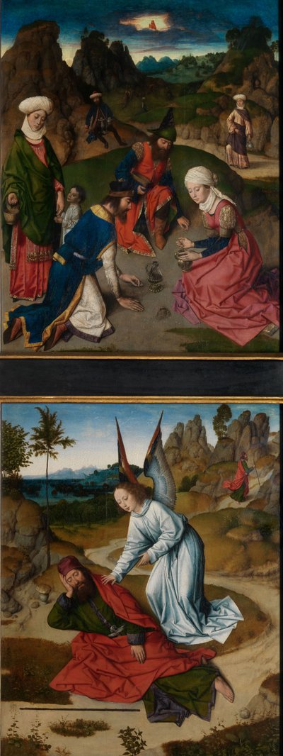 The Gathering of the Manna and Elias in the Desert, fra altertavlen for det hellige sakrament, ca. 1464-68 (olie på panel) af Dirck Bouts