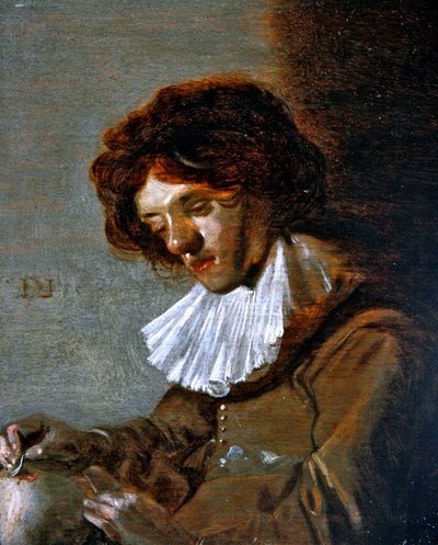 En undersøgelse af en ung mand, der trepanerer (olie på panel) af Dirck Hals