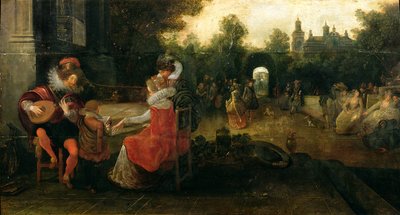 Dronning Elizabeth I og jarlen af Leicester i Kenilworth (panel) af Dirck Hals