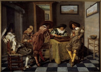 Delen af tri-trac (tri-trac: gammelt backgammon-spil). Maleri af Dirk Hals (1591-1656), ca. 1615-1625. Olie på træ. Mål: 0,38 X 0,53 m. Lille, Musee Des Beaux Arts - Tic-trac-spillere ("Trictrac: gammelt backgammon-spil). Maleri af Dirk Hals (159 af Dirck Hals