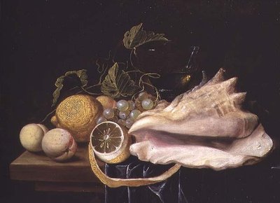 Stilleben med Strombus Shell og Fruit af Dirck Sauts