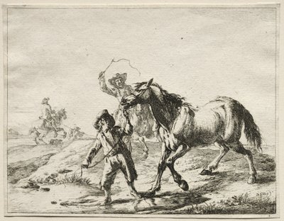 En dreng tager en hest for at drikke. af Dirck Stoop