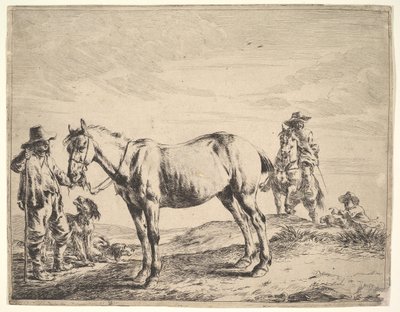 Mand holder en hest ved tøjlen. af Dirck Stoop