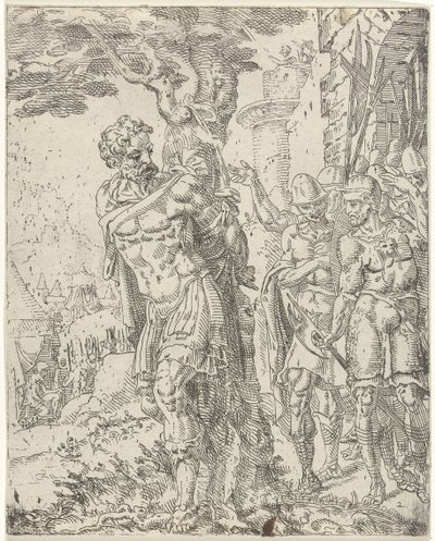 Achior bundet til et træ Judit og Holofernes (serietitel) af Dirck Volckertsz. Coornhert (attributed to)