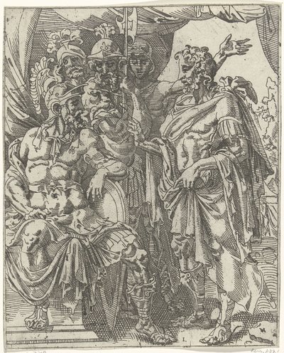 Achior fortæller Holofernes om israelitterne Judit og Holofernes (serietitel) af Dirck Volckertsz. Coornhert (attributed to)