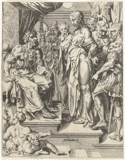Kristus før Herodes Menneskehedens fald og forløsning gennem Kristi liv og lidenskab (serietitel) af Dirck Volckertsz. Coornhert (attributed to)
