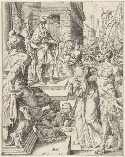 Kristus før Pilatus Menneskehedens fald og forløsning gennem Kristi liv og lidenskab (serietitel) af Dirck Volckertsz. Coornhert (attributed to)