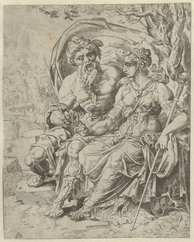 Juda giver Tamar pantet Judas og Tamars historie (serietitel) af Dirck Volckertsz. Coornhert (attributed to)