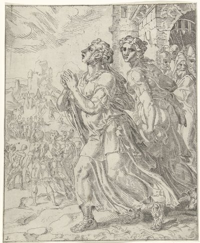 Judith og hendes tjener forlader Bethulia Judit og Holofernes (serietitel) af Dirck Volckertsz. Coornhert (attributed to)