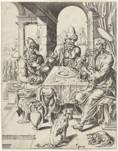 Måltid i Emmaus Menneskehedens fald og forløsning gennem Kristi liv og lidenskab (serietitel) af Dirck Volckertsz. Coornhert (attributed to)