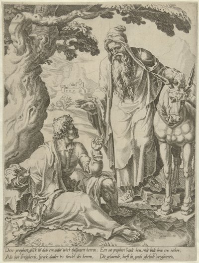 Invitation fra profeten til Guds mand Historien om den ulydige Guds mand (serietitel) af Dirck Volckertsz. Coornhert (attributed to)