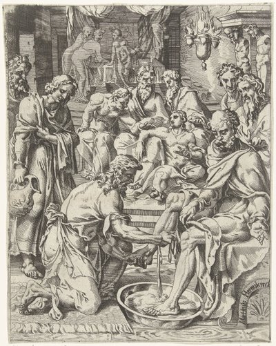 fodvask Menneskehedens fald og forløsning gennem Kristi liv og lidenskab (serietitel) af Dirck Volckertsz. Coornhert (attributed to)