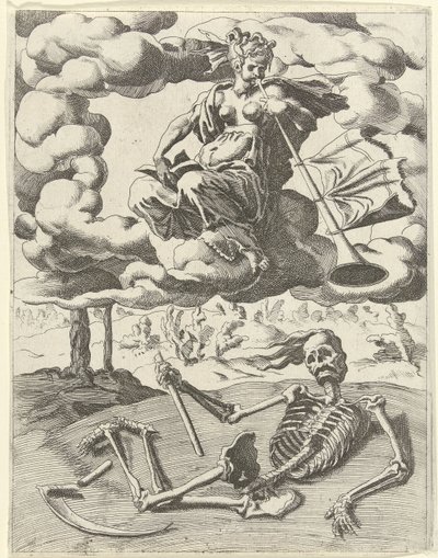 Berømmelse overvinder døden Triumphs of Petrarch (serietitel) af Dirck Volckertsz. Coornhert (possibly)