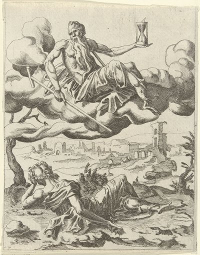 Tiden erobrer berømmelse Triumphs of Petrarch (serietitel) af Dirck Volckertsz. Coornhert (possibly)