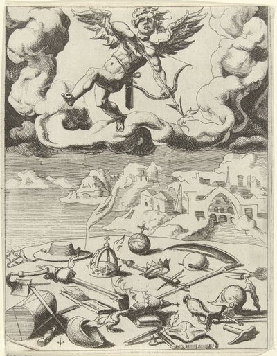 Sensuel kærlighed besejrer jordiske sysler Triumphs of Petrarch (serietitel) af Dirck Volckertsz. Coornhert (possibly)