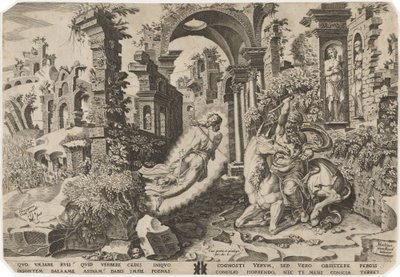 Bileam og englen af Dirck Volckertz Coornhert, after Maerten van Heemskerck
