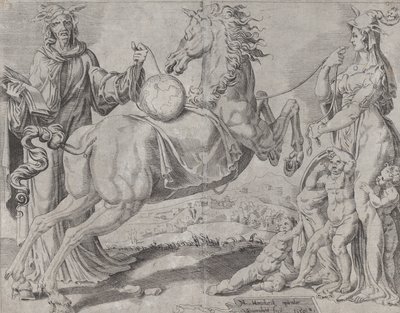 Tåbelig viden og tåbelig kærlighed, der forsøger at begrænse verden, fra The Unrestrained Wor..., 1550. af Dirck Volkertsen Coornhert