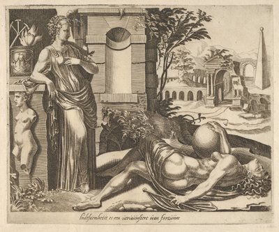 Tålmodighed som sejrherren over formuen fra Six Sayings about Fortune, ca. 1560. af Dirck Volkertsen Coornhert
