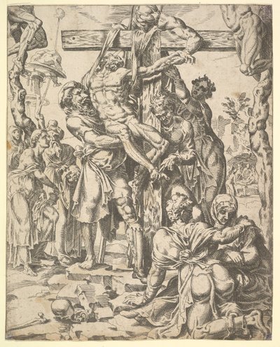 Nedstigningen fra korset, fra menneskehedens fald og frelse gennem livet og pa..., 1548. af Dirck Volkertsen Coornhert