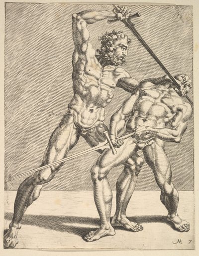 To Fægtere, fra Fægtere, plade 7, 1552 af Dirck Volkertsen Coornhert