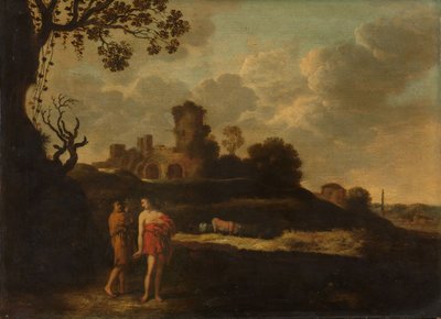 Arkadisk landskab med hyrder og kvæg af Dirck the Elder Dalens