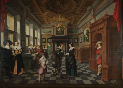 En syvdelt dekorativ sekvens: et interiør, 1630-32 af Dirck van Delen