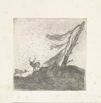 To hjorte ved et fyrretræ af Dirk Arnoldus Tavenraat