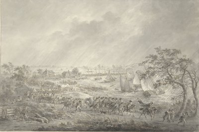 Krydsning af de engelske og hannoveranske tropper fra Nijmegen til fasten over skibsbroen over Waal, 7. november 1794 af Dirk Langendijk