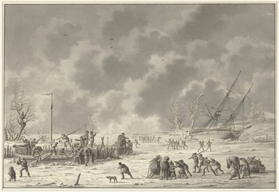 Landzatens flyvninger på Texel, januar 1795 Kanonmanden Bootens og Landzaatens Vlugt i december måned 1794 (titel på objekt) af Dirk Langendijk