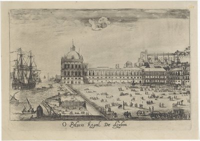Udsigt over det kongelige palads i Lissabon O Palacio Real de Lixboa (titel på objekt) Udsigt over Lissabon (serietitel) af Dirk Stoop