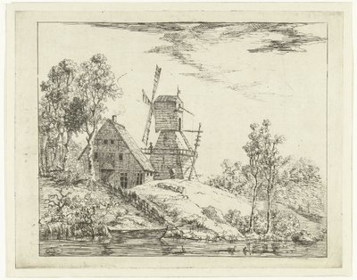 Landskab med gård og mølle i Holsten af Dirk Vis Blokhuyzen