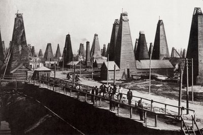 Olieboringer ved Baku ved Det Kaspiske Hav, Rusland, c1890 af Dmitri Ivanovich Yermakov