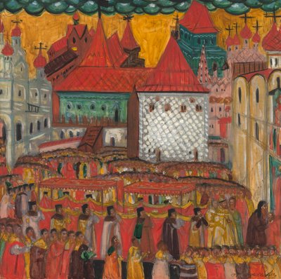 Procession of the Cross in Celebration of the Birth of Peter the Great, 1917.dani af Dmitri Semyonovich Stelletsky